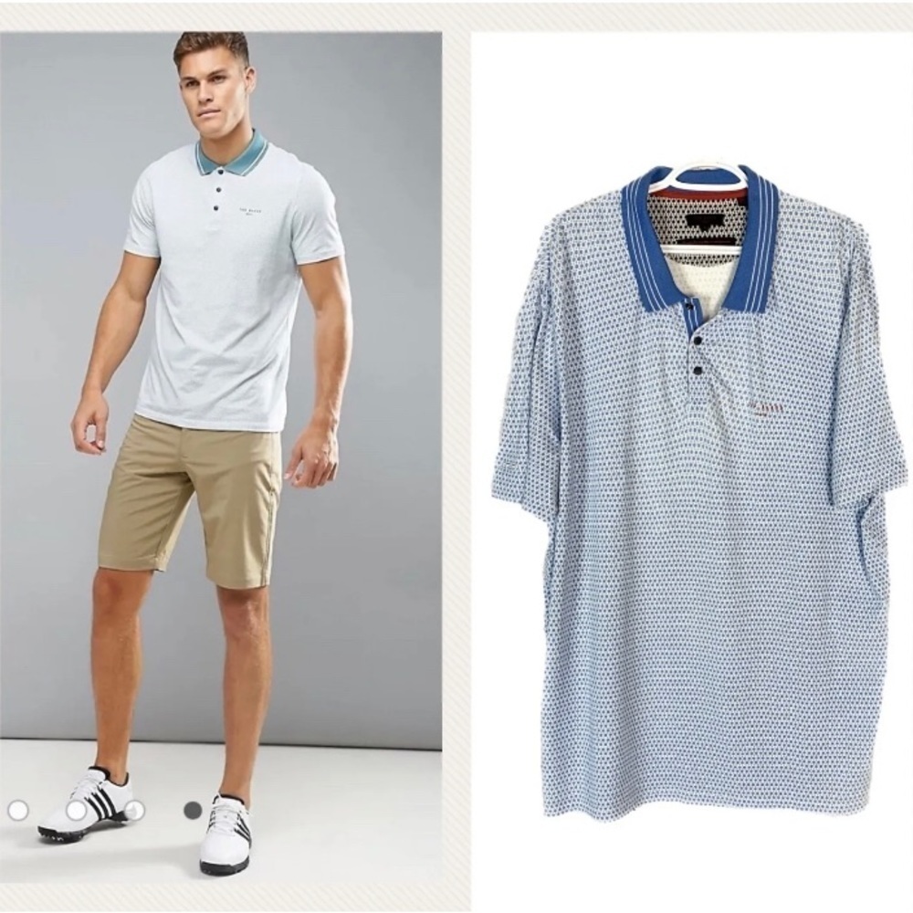 Ted Baker Men’s Golf Polo/Tee In Print With Contrast Collar Stretch Size 7/XXXL